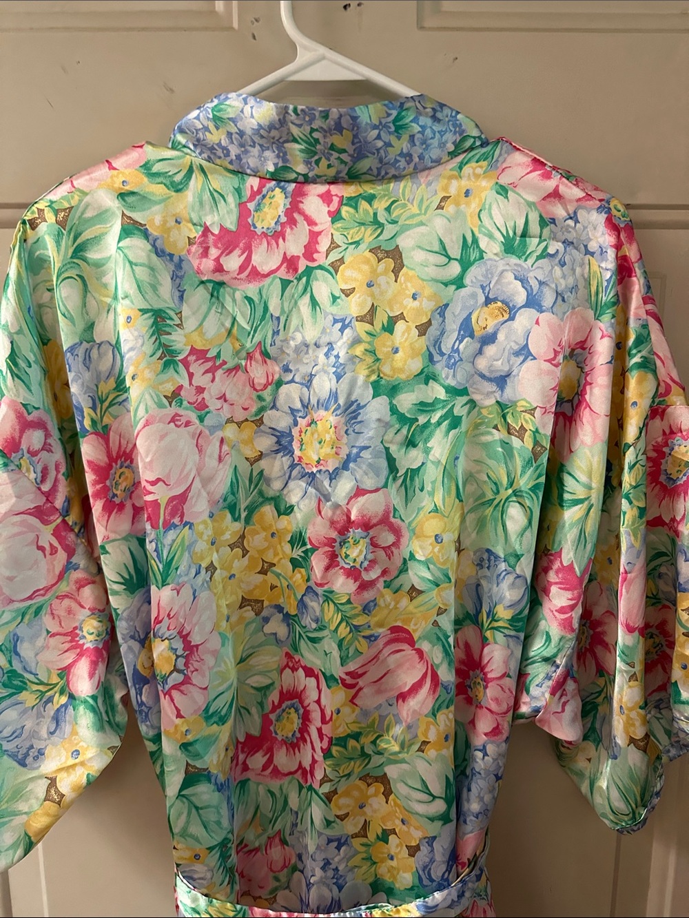 Floral Satin Kimono Robe - Pastel Multicolor - Picture 6 of 6